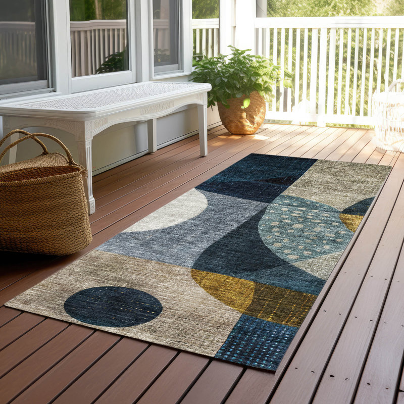 Machine Washable Indoor/Outdoor Chantille ACN1124 Blue Rug, Runner 2'3" x 7'6"