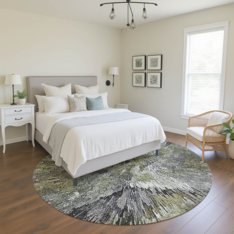 Premium Machine Washable Mayfield AMF2283 Abstract Rug, Fern, 8' Round