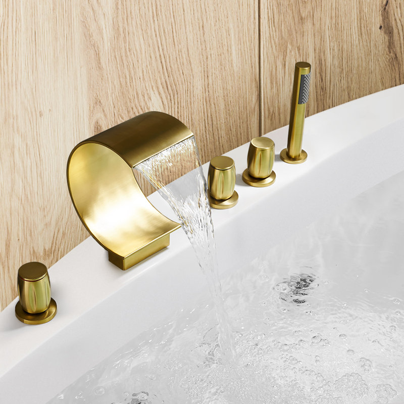 Brushed Gold Stainless Steel Waterfall Tub Faucet Set
