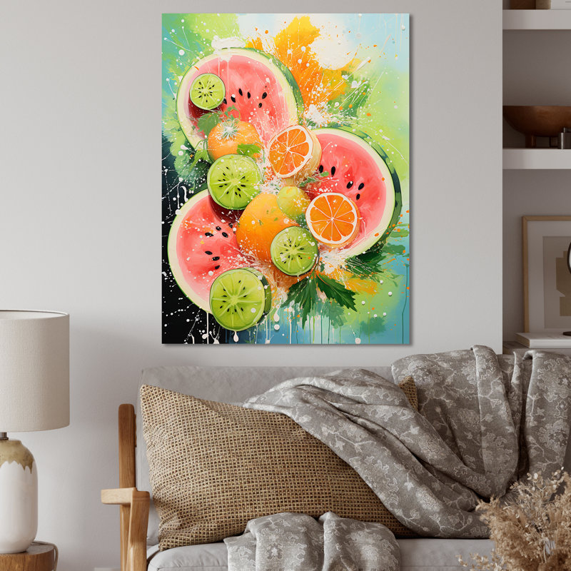 «Summertime Watermelon Fruit 1 - Fruits», art mural en métal, H 32 po x l 16 po x P 1 po