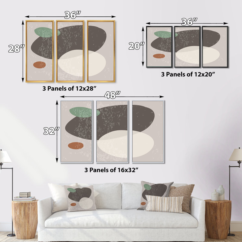 «Minimal Elementary and Geometric Compostions», ensemble de 3 reproductions encadrées sur toile, H 28 po x l 36 po x P 1 po
