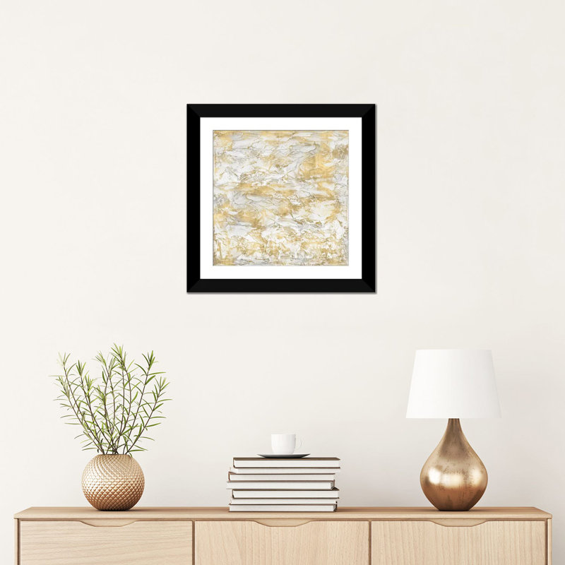 «Textural with Gold III», impression sur toile, Papier d'art encadré noir, Blanc, H 16 po x l 16 po x P 1 po