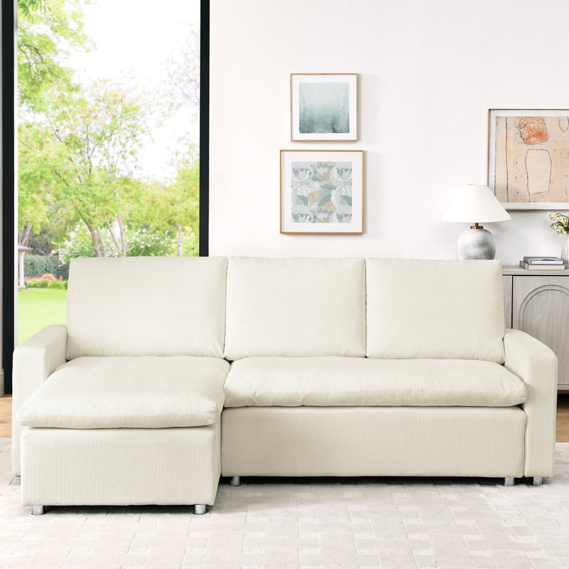 Lit modulaire sans accoudoirs avec housses escamotables et lavables avec dossier rembourré en velours côtelé beige