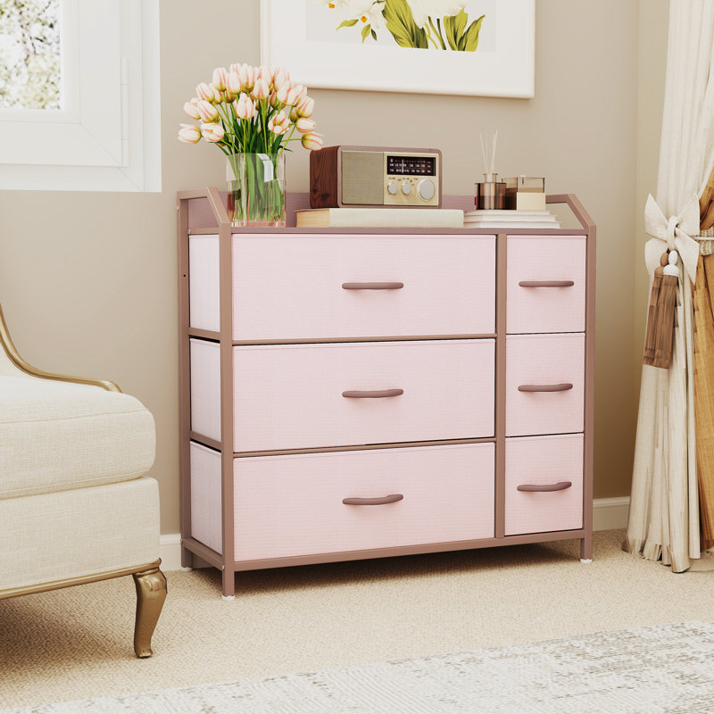 Bellock Metal 6 - Drawer Chest of Drawers, 80cm W Bedroom Drawer, Pink