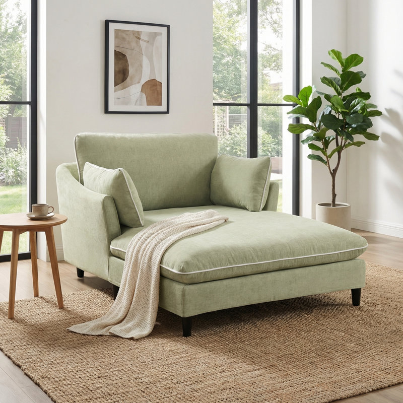 Chaise longue avec coussins et pieds robustes, Vert