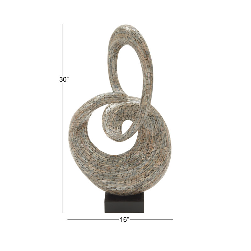 Sculpture décorative abstraite en nacre du Maine avec base noire, Gris