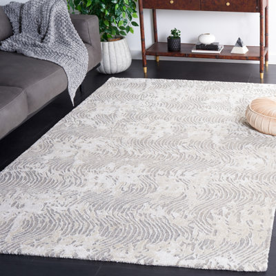 Tapis gris clair / ivoire en coton et viscose Glamour