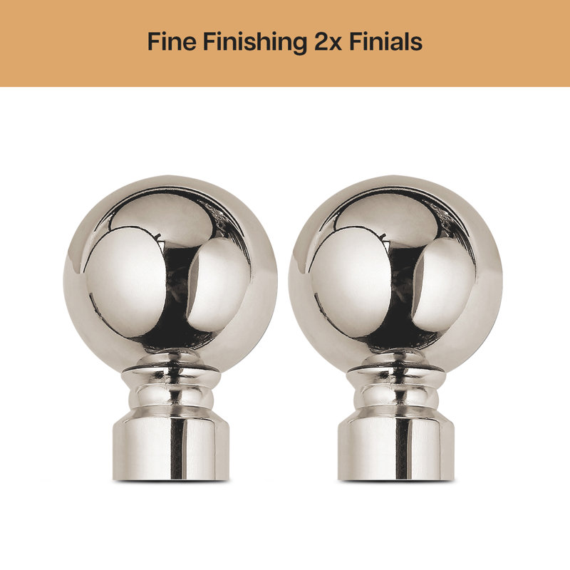 Wall Mounted Adjustable Sustainable Single Curtain Rod Set with Finial, 120 cm x 210 cm, Brushed Silver