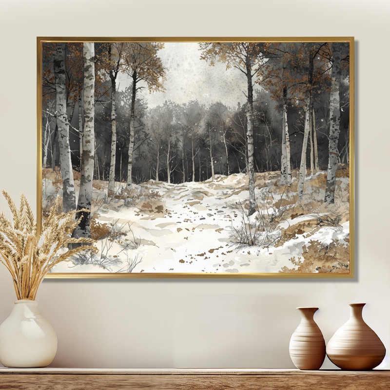 Winter Woodland Forest Landscape II - Art mural forêt, H 30 po x l 40 po, Impression dans un cadre flottant sans passe-parto