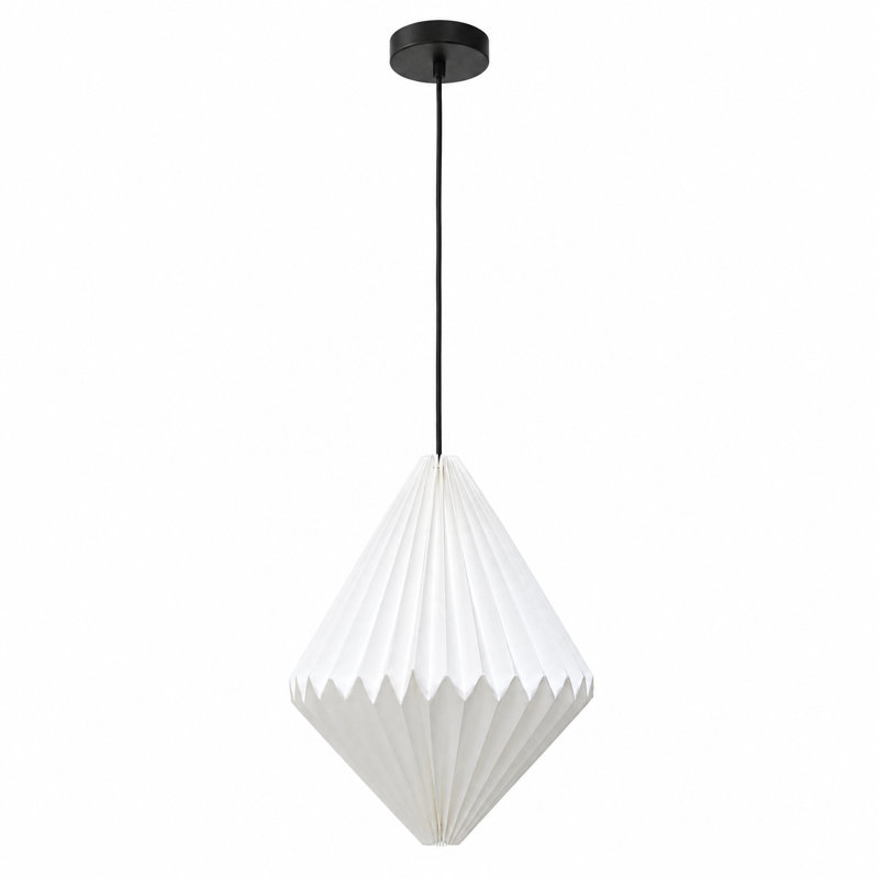 Suspension moderne à une lumière en papier plissé blanc avec abat-jour géométrique