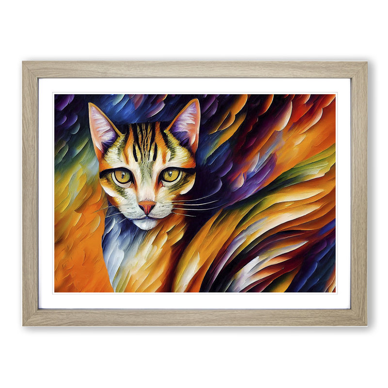 Cat Painting Vol.6 Abstract - Framed Print, 46cm H x 64cm W x 2cm D, Oak