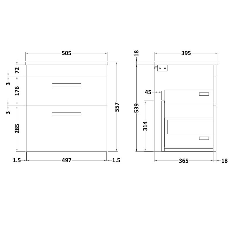 50.5cm W x 39cm D x 55.7cm H Single Bathroom Vanity, Gloss Grey Mist