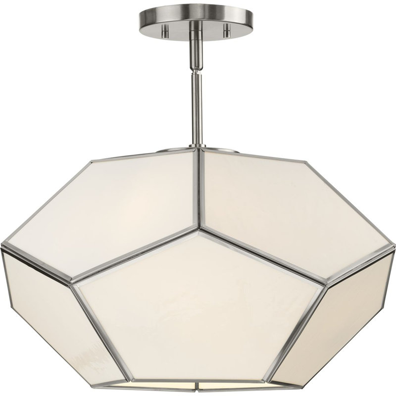 Plafonnier semi-encastré en verre Brier, Nickel brossé
