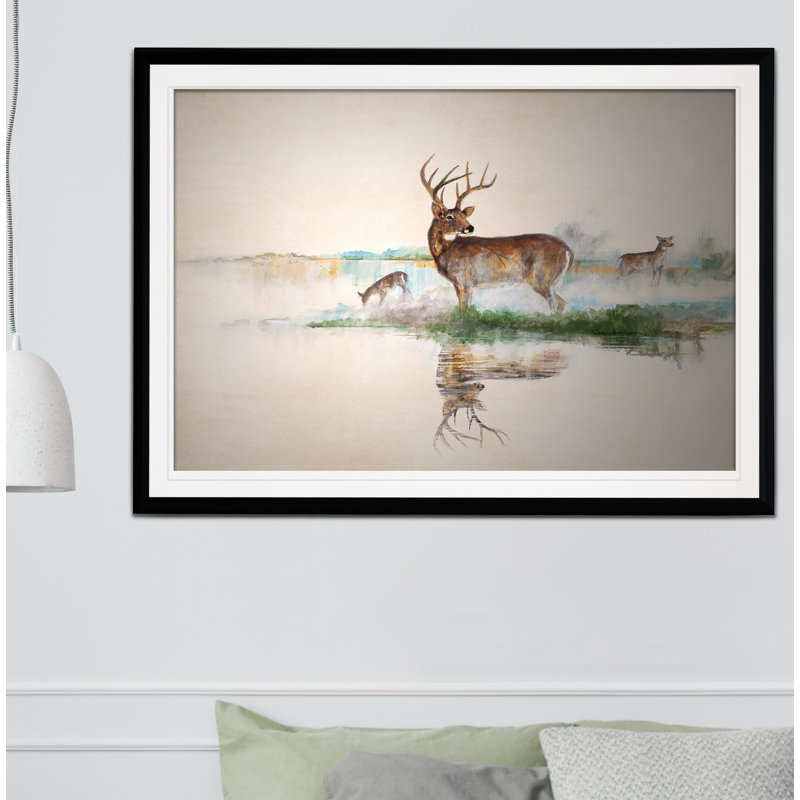Misty Deer - cadre photo, reproduction d'art, Noir, H 20 po x l 24 po x P 1,5 po