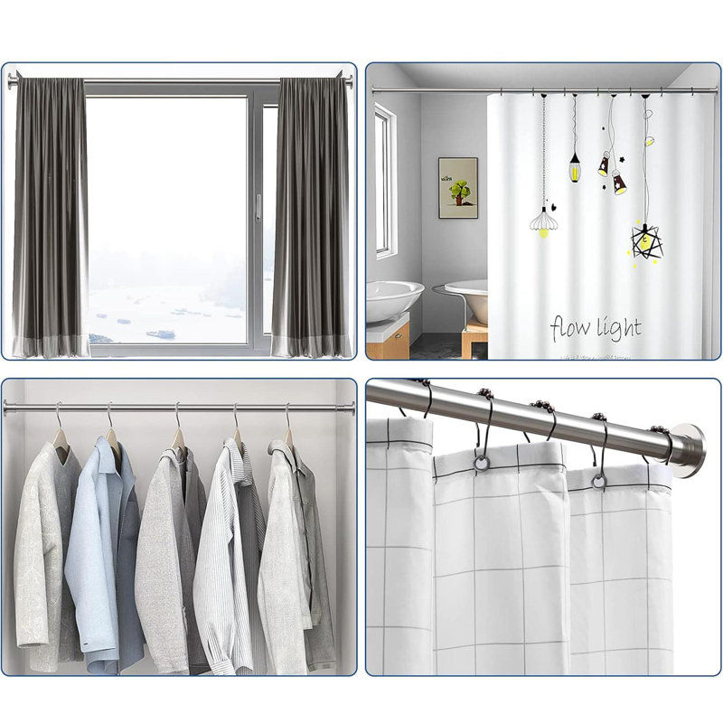 Adjustable Brushed Nickel Stainless Steel Shower Curtain Rod