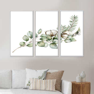 Bouquet de Noël avec branches d'eucalyptus - Peinture sur toile 3 pièces