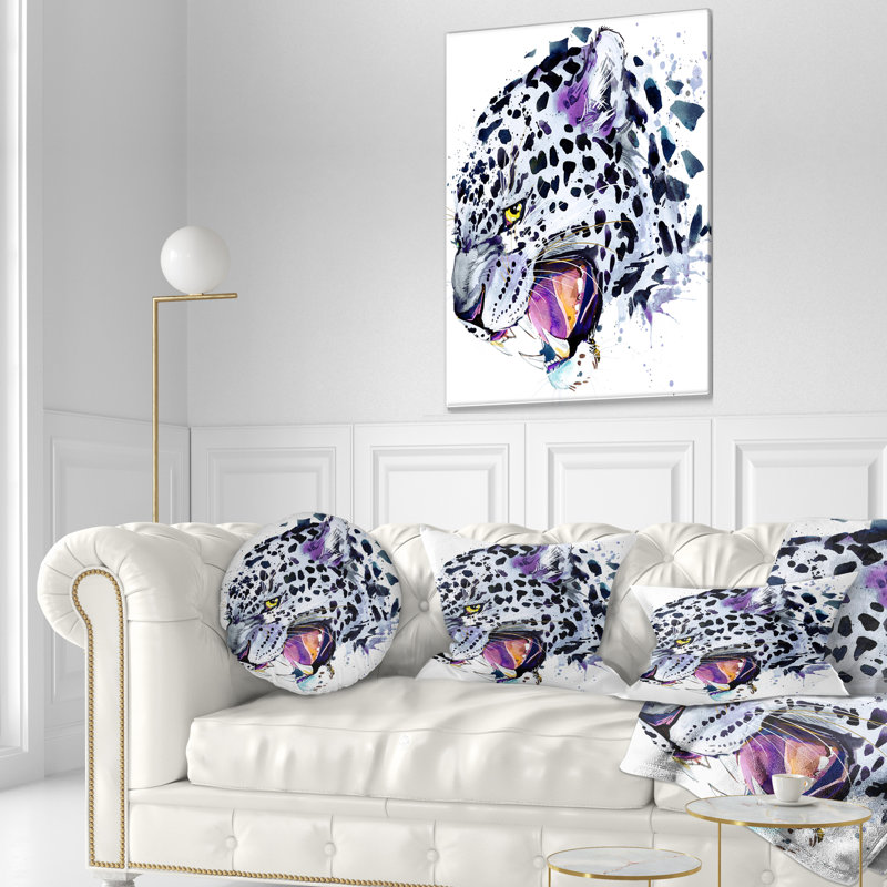 Féroce léopard des neiges - Coussin décoratif imprimé animal