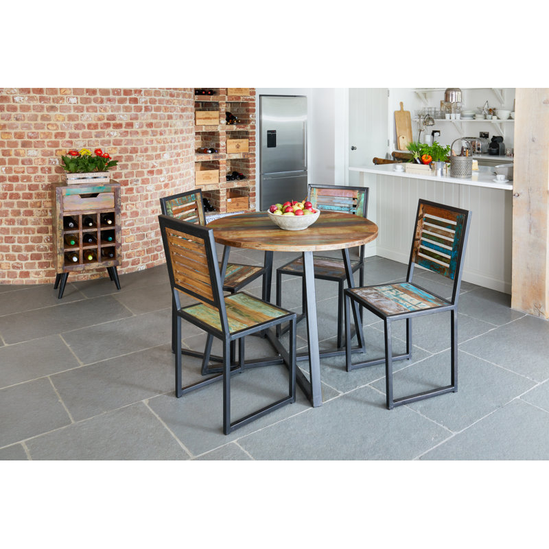 Abbye Round Solid Wood Top Metal Base Dining Table