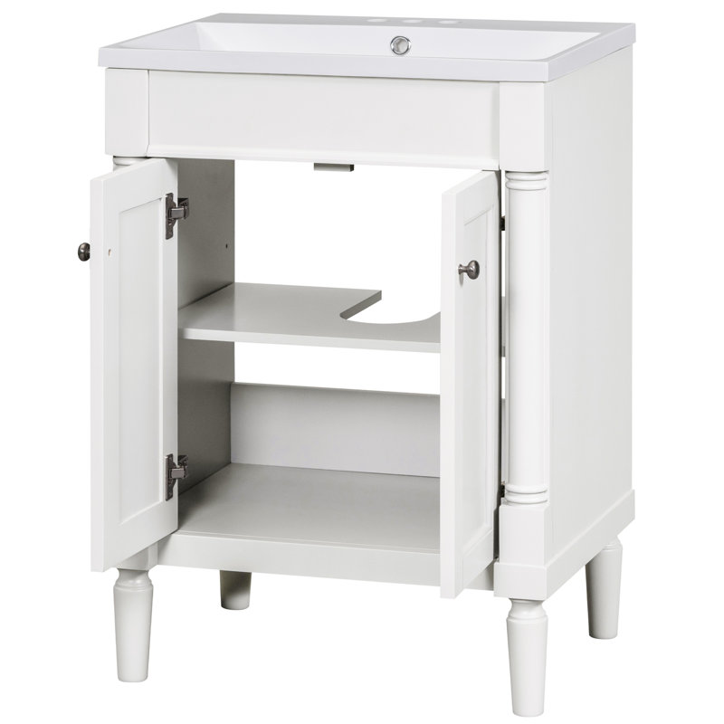 Meuble-lavabo 24 po avec lavabo supérieur, meuble de rangement moderne à 2 niveaux, meuble-lavabo simple, grandes tablettes de rangement