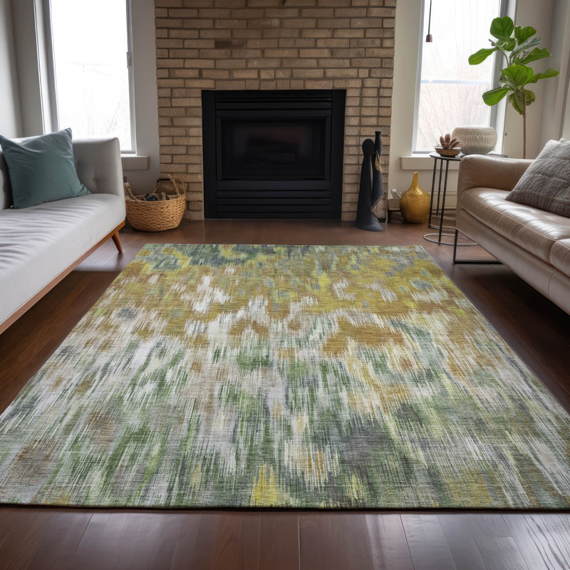 Tapis abstrait intérieur / extérieur lavable à la machine Amanda ACN2129, Rectangulaire 8 pi x 10 pi