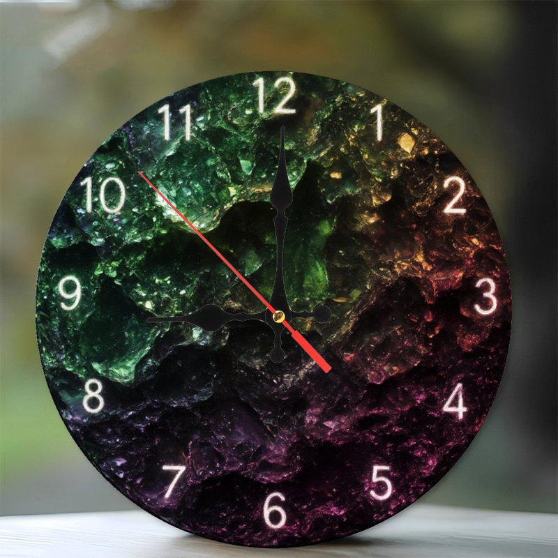 Horloge sur des roches irisées
