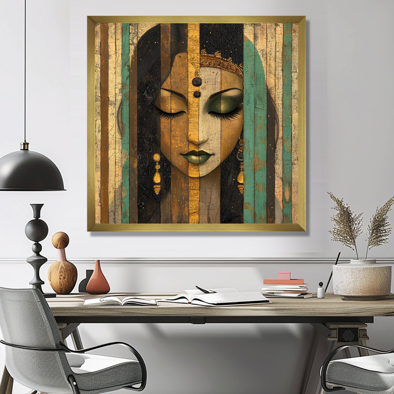 Maissane - salon d'art mural indien, Picture Framed Print, 16" H x 16" W, Gold