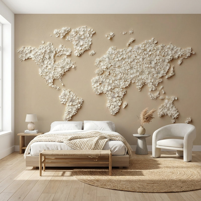 Papier peint carte du monde beige, décoration murale moderne, 160 po x 108 po, Non-Woven Nonpasted