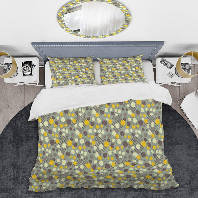 Ensemble de housse de couette en microfibre jaune / gris / vert 2 pièces, Housse de couette simple + 1 taie décorative stan