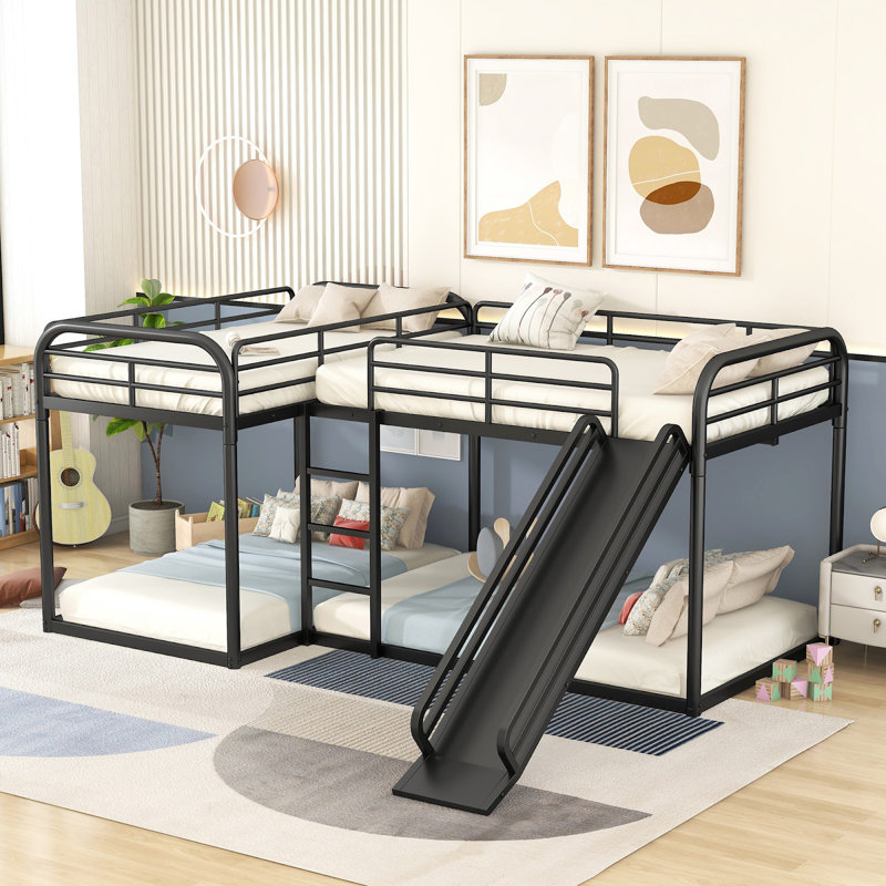 Levick L Shape Twin Over Twin and Full Over Full Quad Bunk Bed, Black