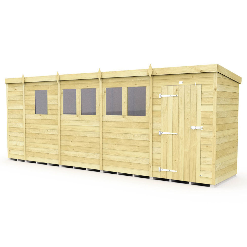 17ft x 4ft Pent Shed - Single Door with Windows