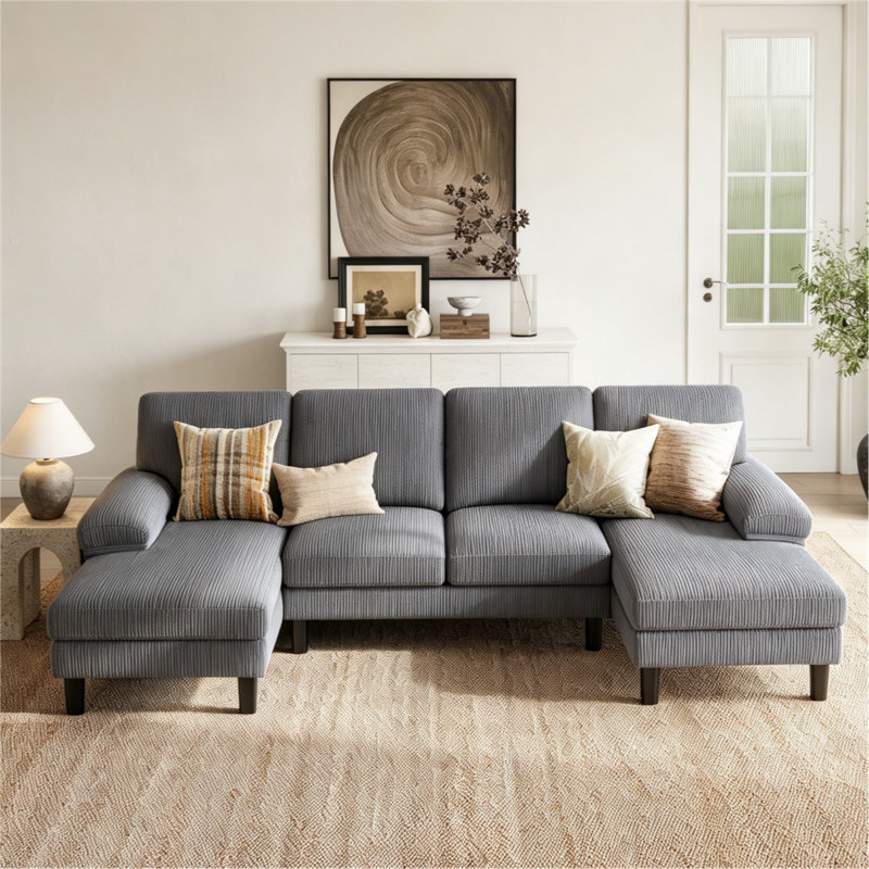 Canapé modulaire,  Velours côtelé gris Lena