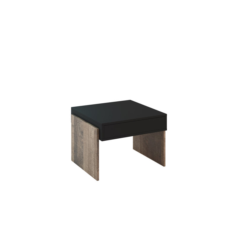 Zahara Solid Coffee Table with Storage, 45cm H x 60cm W x 60cm D, Black Top/Oak Base