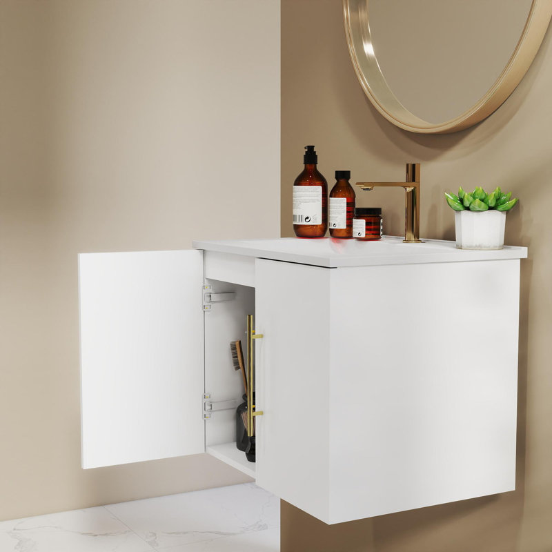 Meuble-lavabo simple 24 po avec lavabo, Blanc lustré