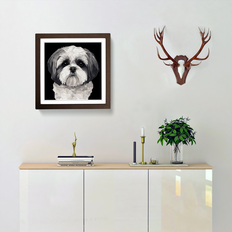 Shih Tzu Geometric - Single Picture Frame Print on Wood, Walnut