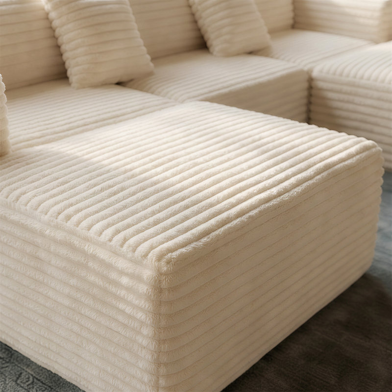 Canapé modulaire en velours côtelé blanc Boneless, Blanc