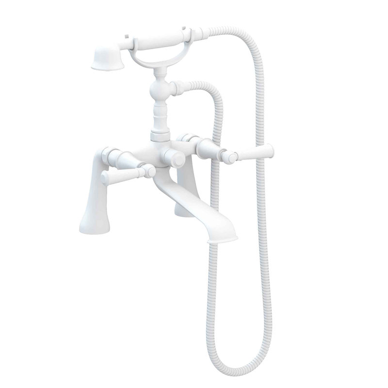 Aylesbury Deck Mount Exposed Tub & Hand Shower Set, Matte White, Lever Handle