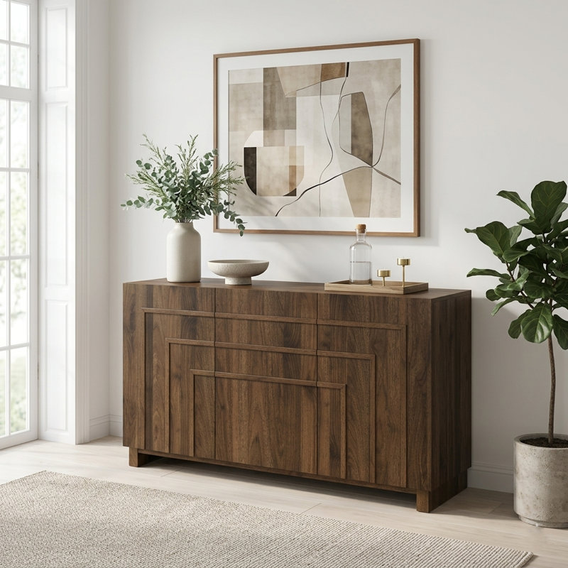 Ann 47" W 16-Pair Shoe Storage Cabinet with Stepped Panel Doors, Walnut