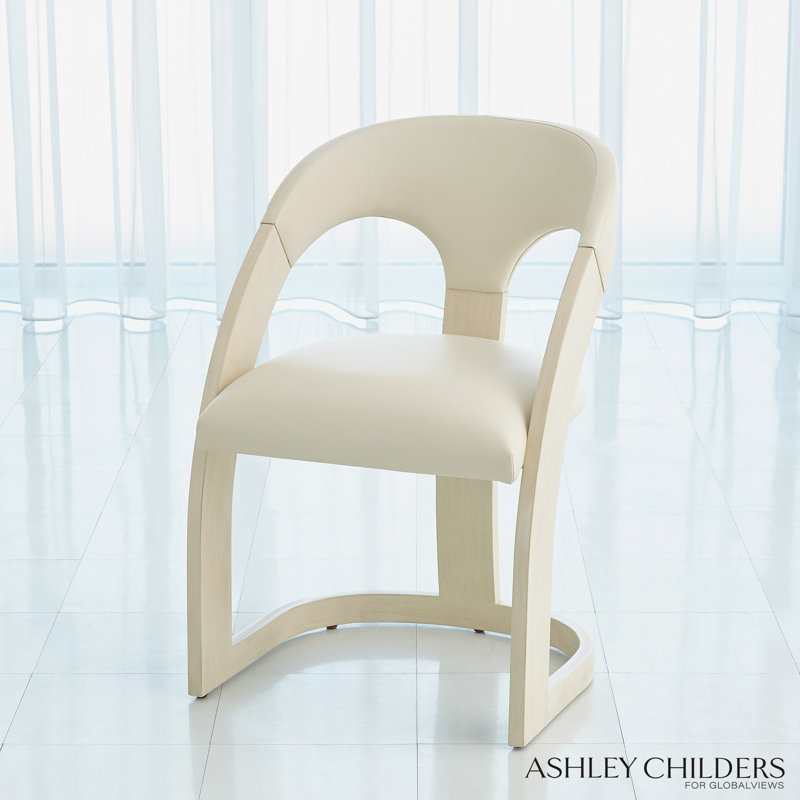 Delia Dining Chair-Ebony Cerused Leather, White, White