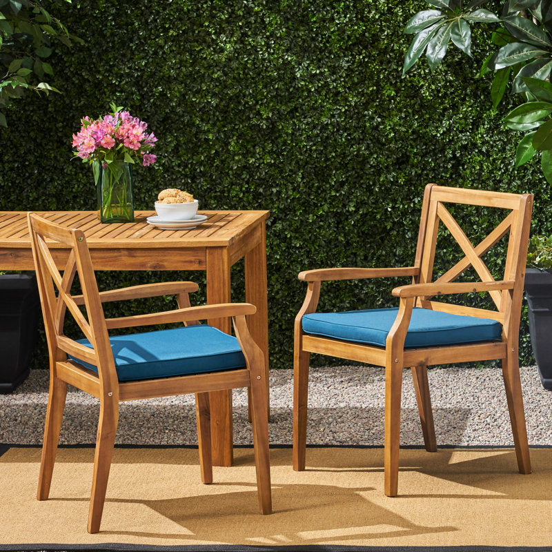 Chaise de salle à manger de 2 avec coussins bleus pour les espaces extérieurs - Design classique, construction, jardin idéal, cour arrière, chaises de piscine 2Pcs