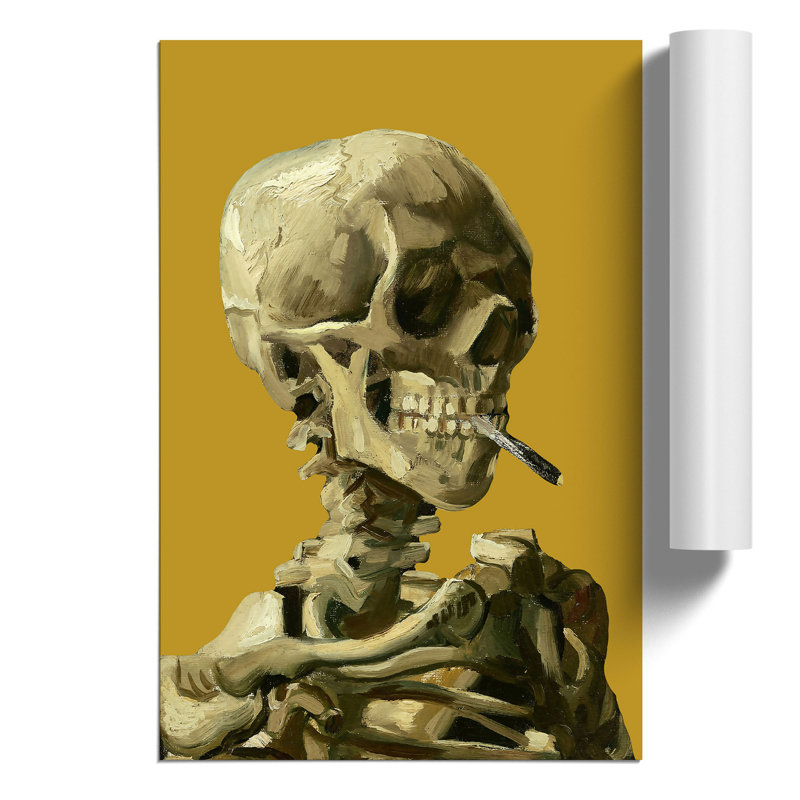 Mustard Skull of a Skeleton with Cigarette by Vincent Van Gogh - Unframed Painting, 59cm H x 42cm W x 0.1cm D