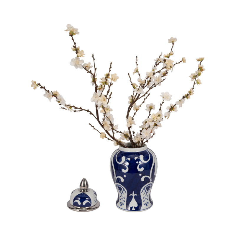 Patterned Eclectic Temple Jar with Lid, Blue Silver