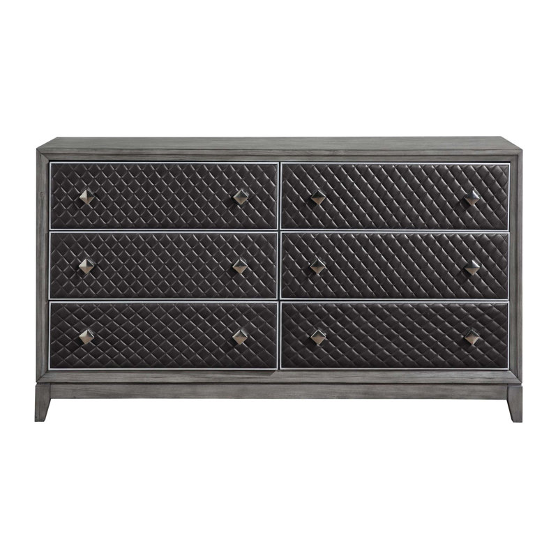 Commode à 6 tiroirs de style moderne avec revêtement en similicuir et design classique en bois pour les chambres élégantes