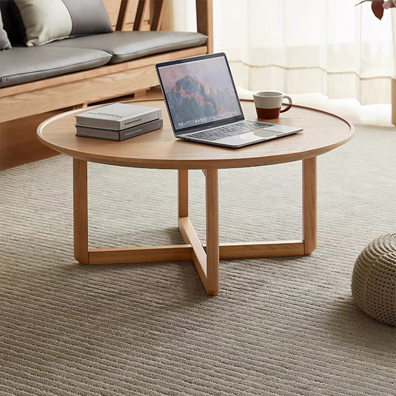 Burlywood Solid Wood Round Coffee Table