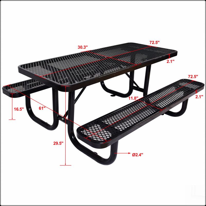 Table de pique-nique rectangulaire en acier pour l'extérieur 6 pi.