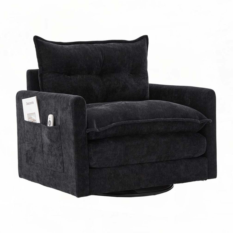 Mid Century Modern Swivel Barrel Chair, Black