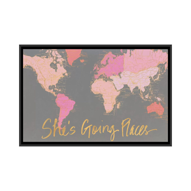 Impression d’art graphique, "it’s going places" par Elizabeth Medley, Pas de tapis, Toile avec cadre noir