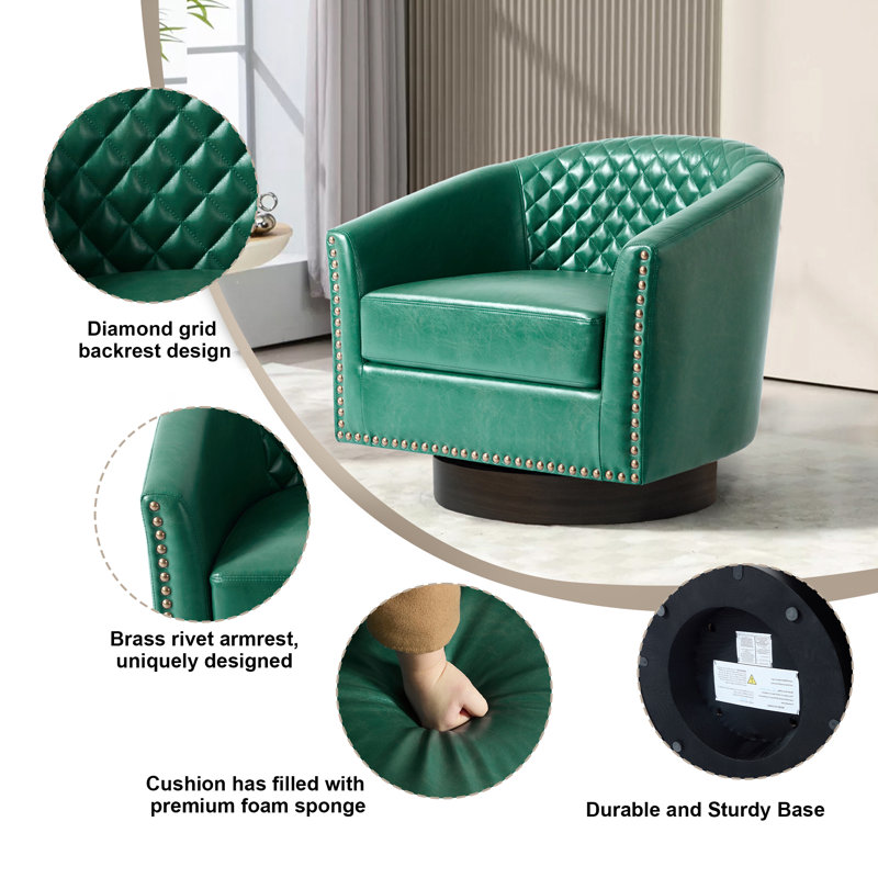 75.2Cm Wide Tufted Swivel Barrel Chair, Green