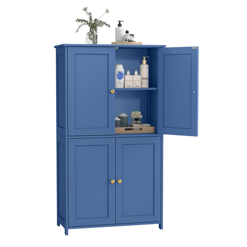 Tall Freestanding Storage Unit, 4-Door Cupboard With Adjustable Shelves, Blue