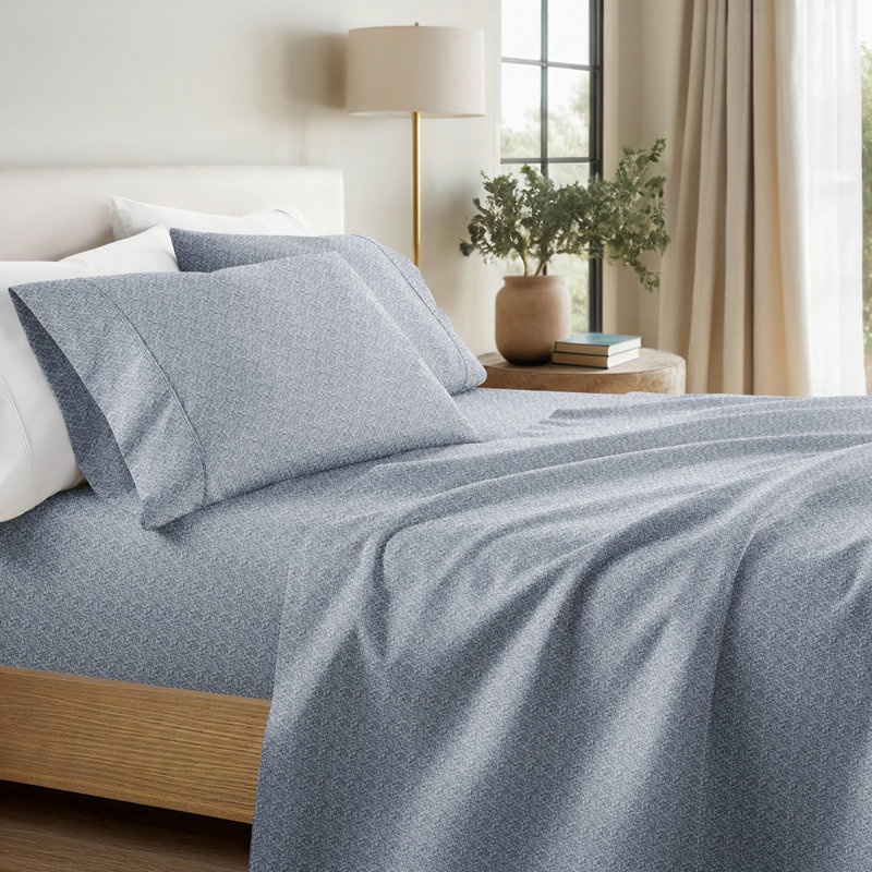 Simply Soft™ Scallops Pattern Microfiber Sheet Set, King, Light Blue Chambray