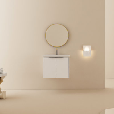 Modern Wall Mounted Bathroom Sink - 24 Inch Vanity With Faucet Hole 24" Plywood Construction For Small Baths